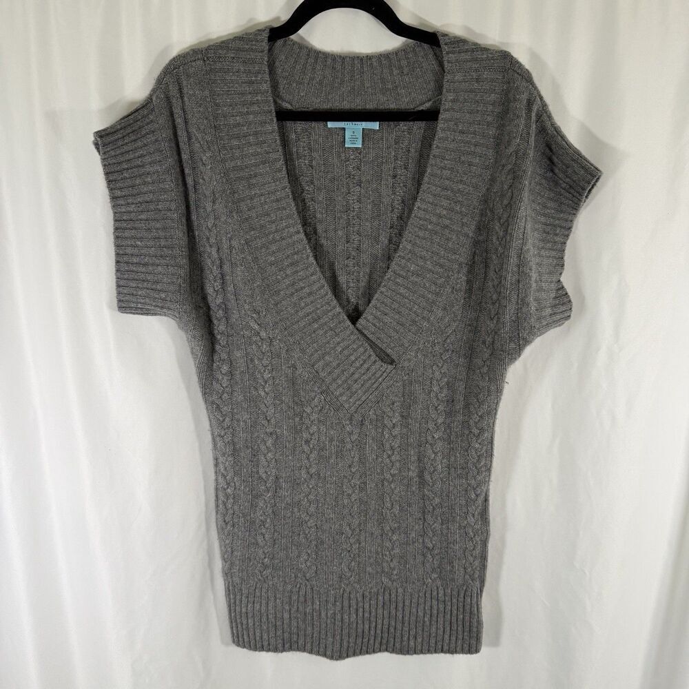 Antonio Melani 100% Cashmere Sweater Women's Small Grey Knit Short Sleeve Vneck